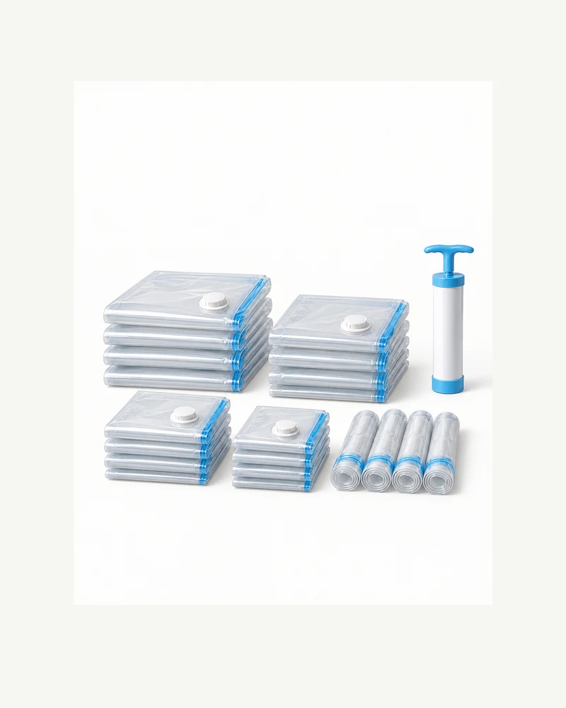 Vacuum storage bags with hand pump