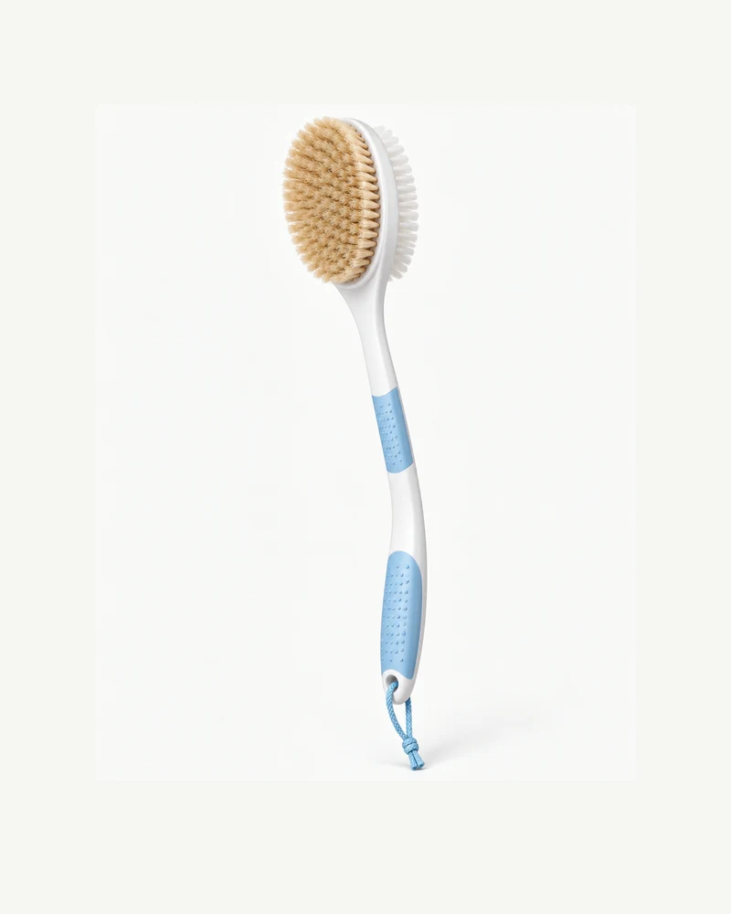 Long-handled dual-bristle bath brush