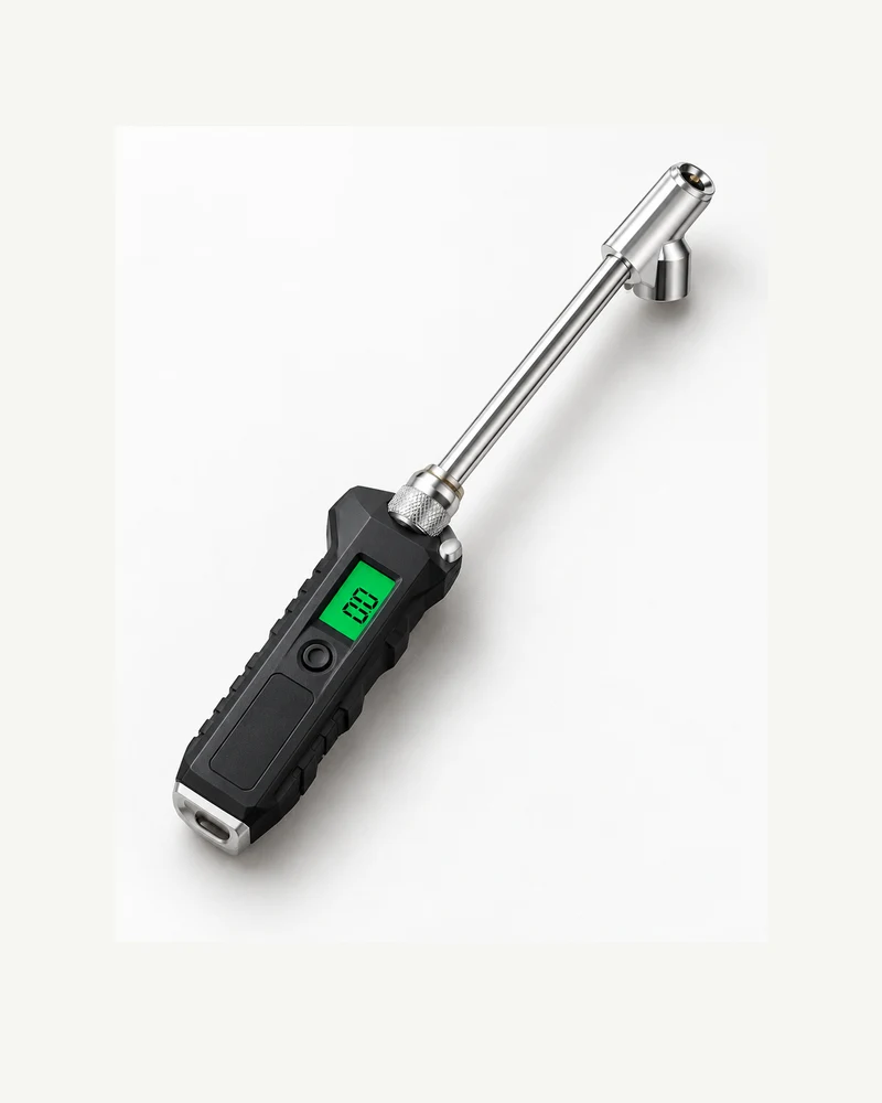 Long-reach dual-head digital tire gauge
