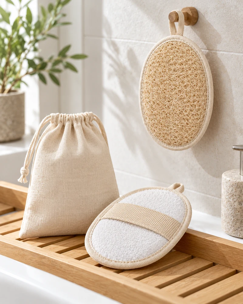 Natural loofah scrubbers, pair