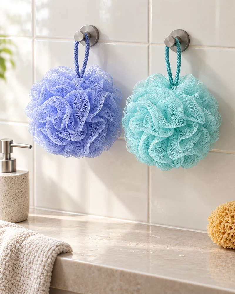 Mesh bath poufs, set of four