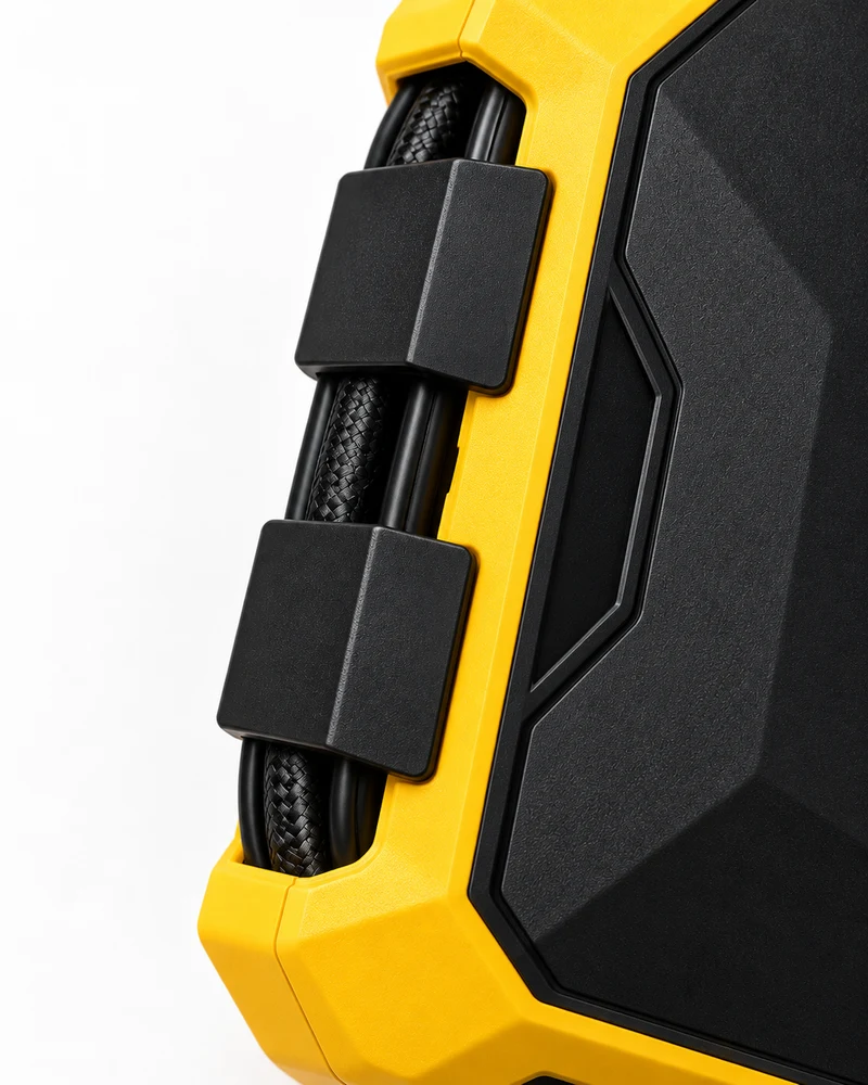 Cord-stowing 12V tire pump