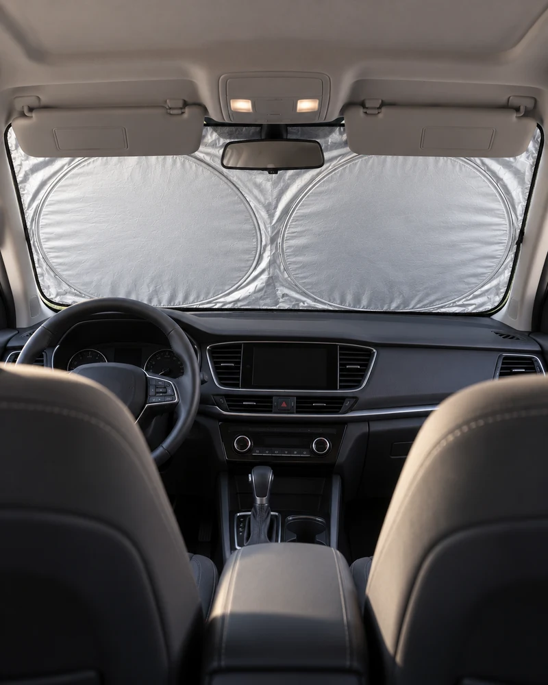 Folding windshield sun shade