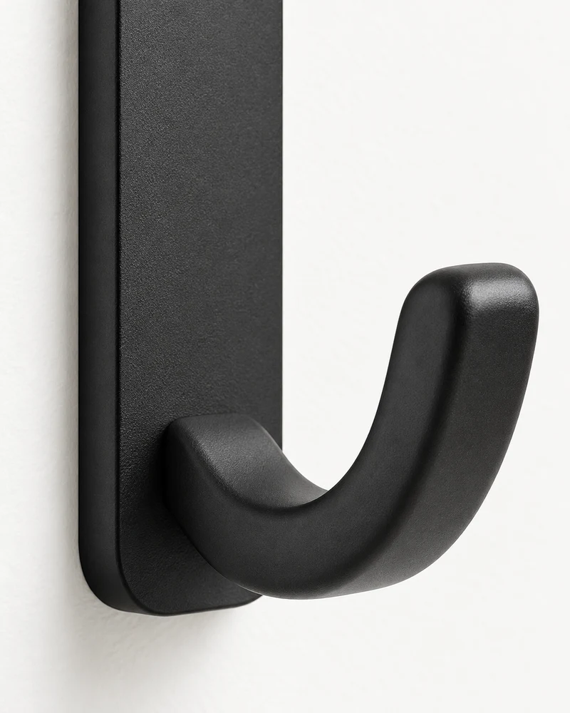 Black adhesive wall hooks, set of four