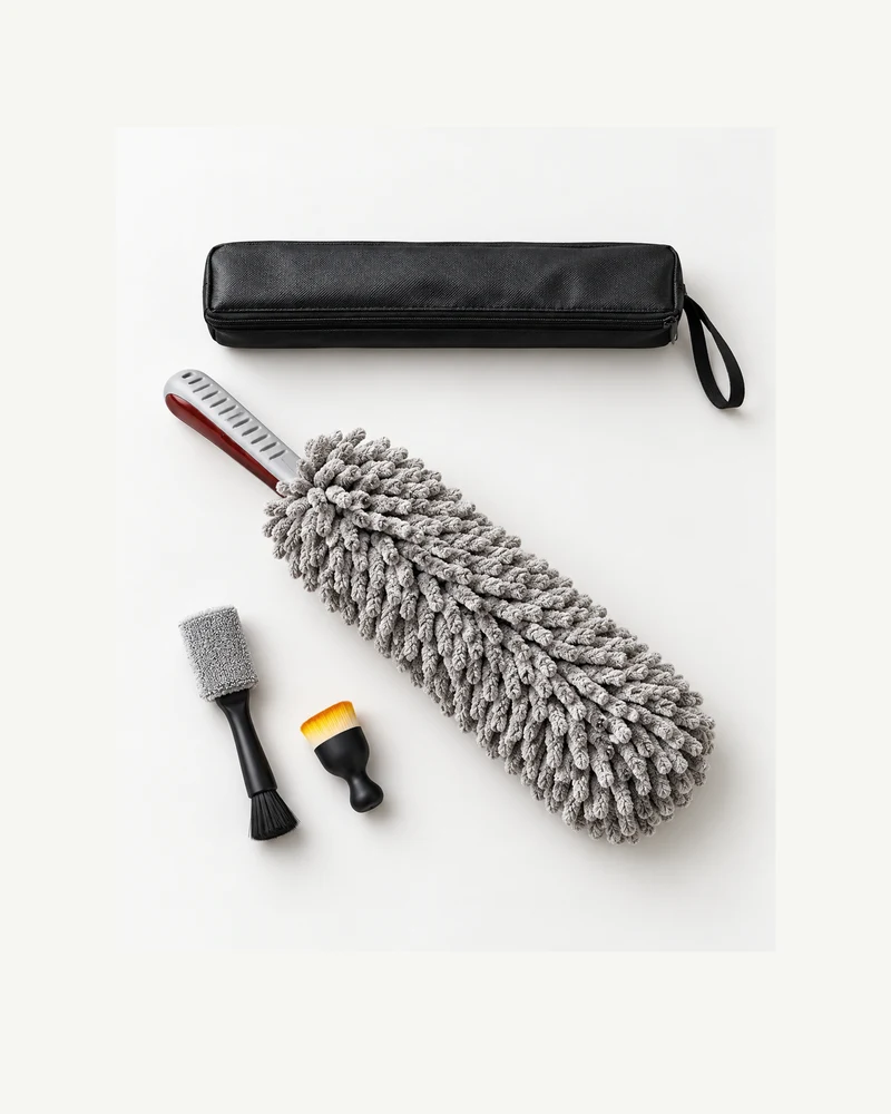 Three-brush interior dusting kit