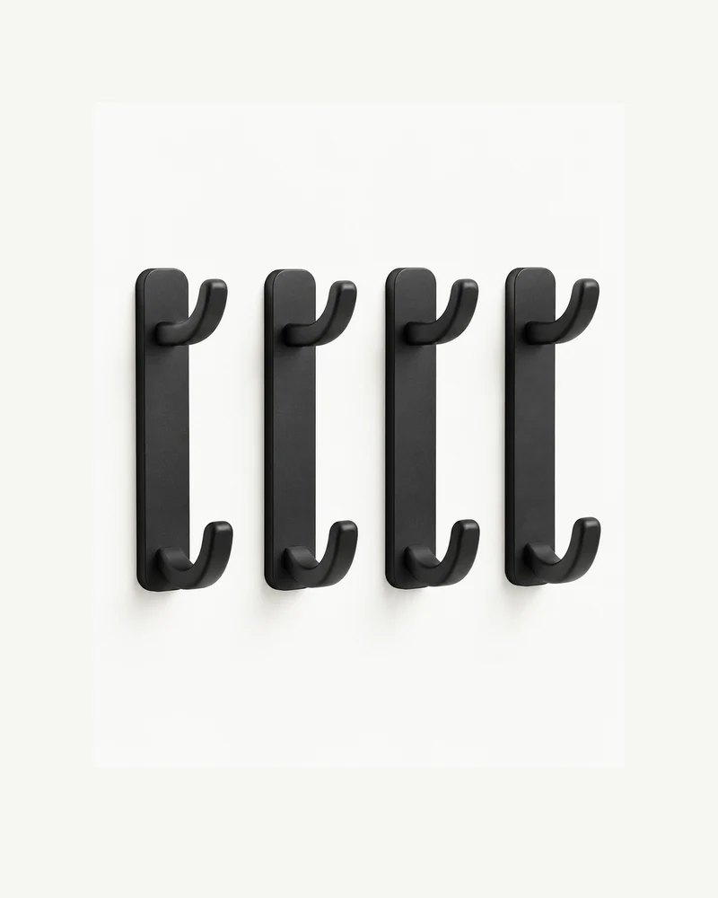 Black adhesive wall hooks, set of four
