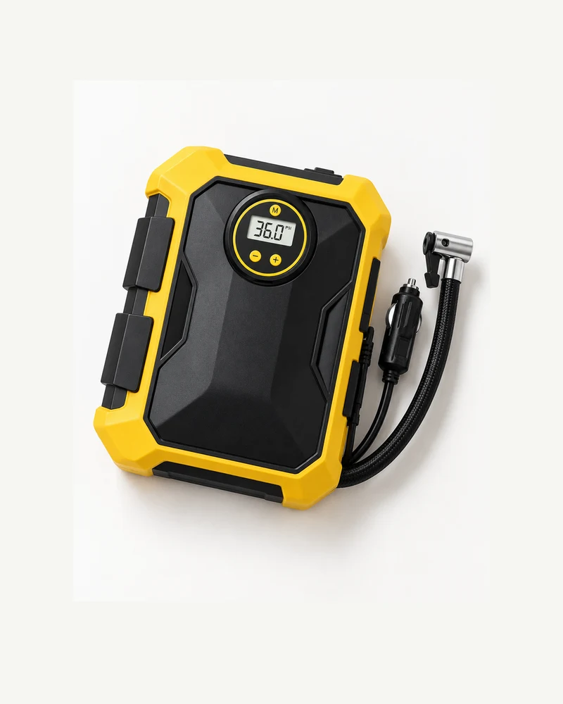 Cord-stowing 12V tire pump