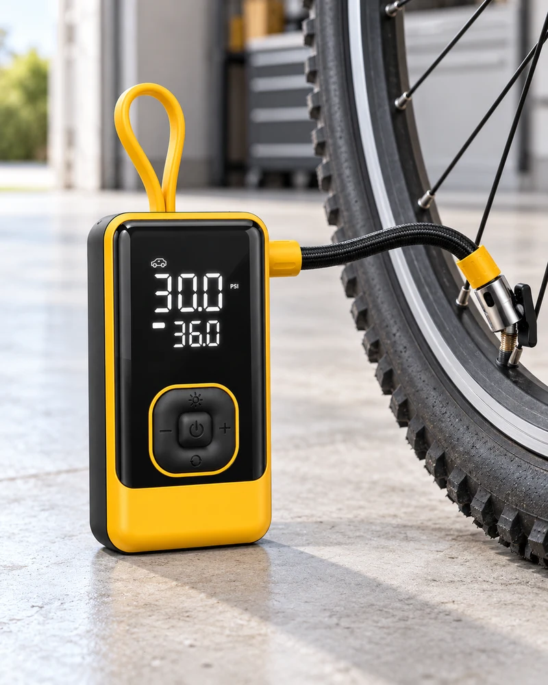 Loop-top rechargeable tire pump