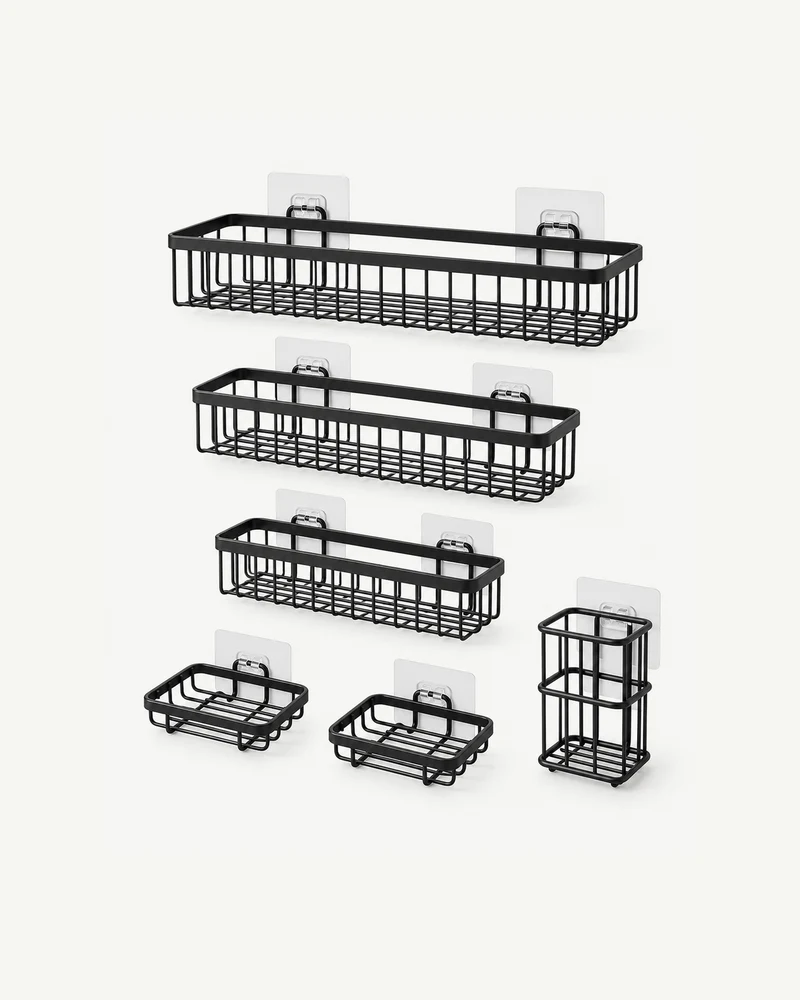 Wall-mounted shower caddy set