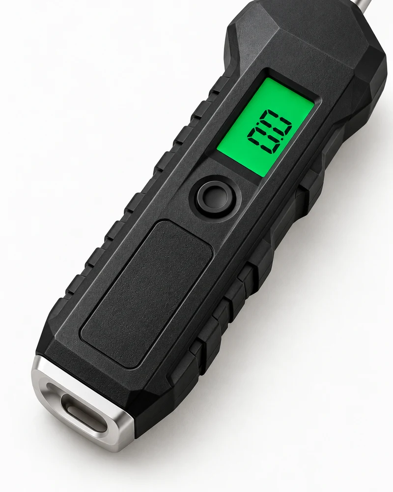 Long-reach dual-head digital tire gauge