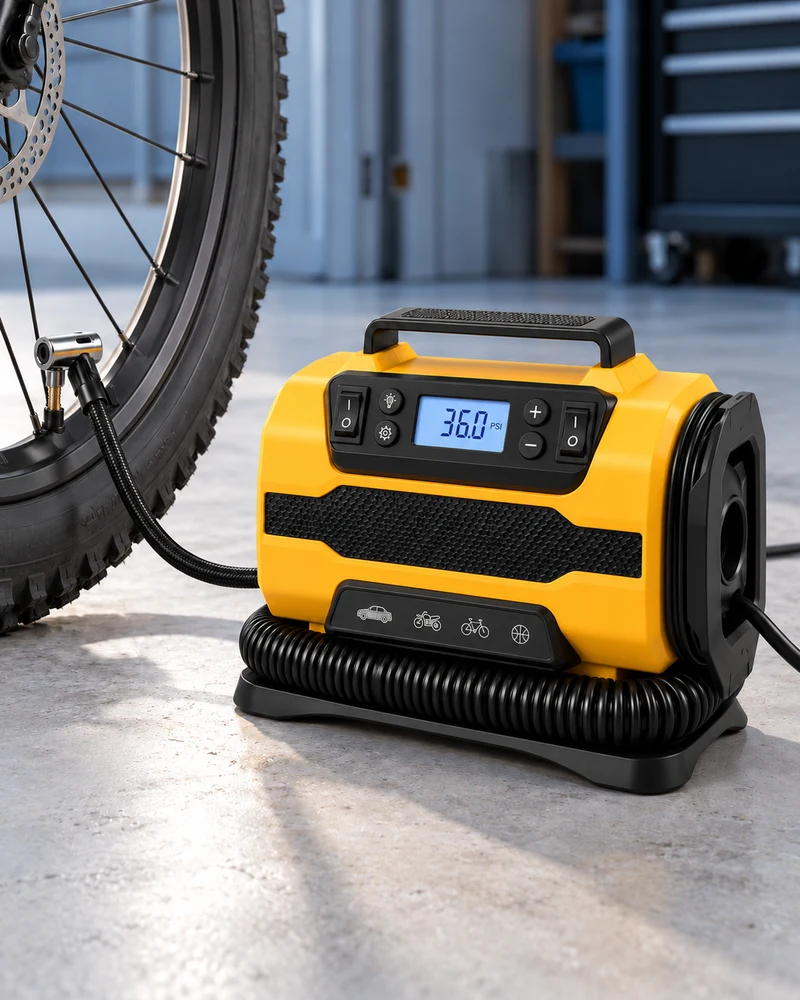 Compact home-and-car air pump