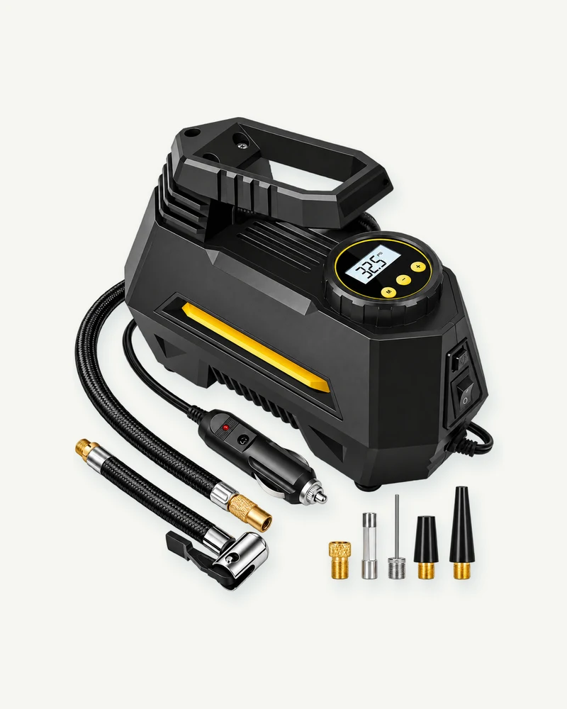 12V tire pump with carry handle