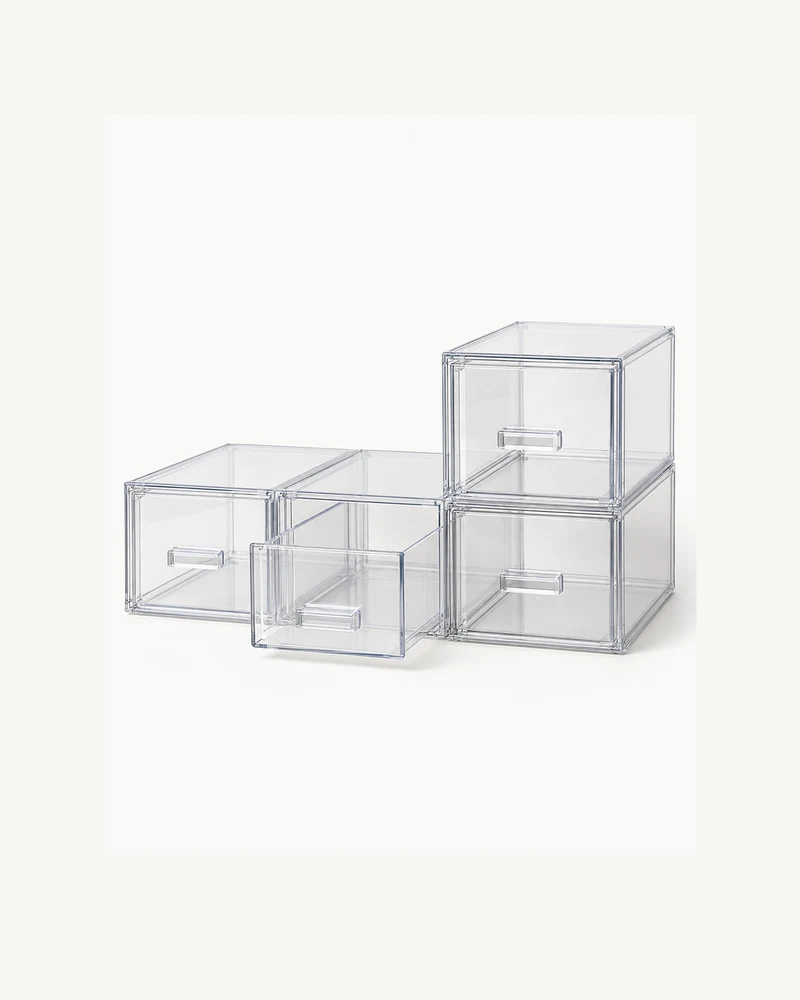 Clear stackable storage drawers, set of four