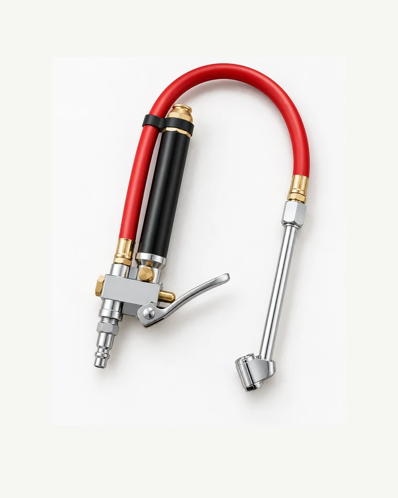 Long dual-head mechanical inflator gauge
