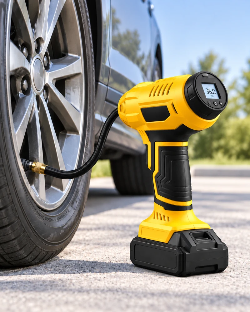 Handheld dual-power tire inflator