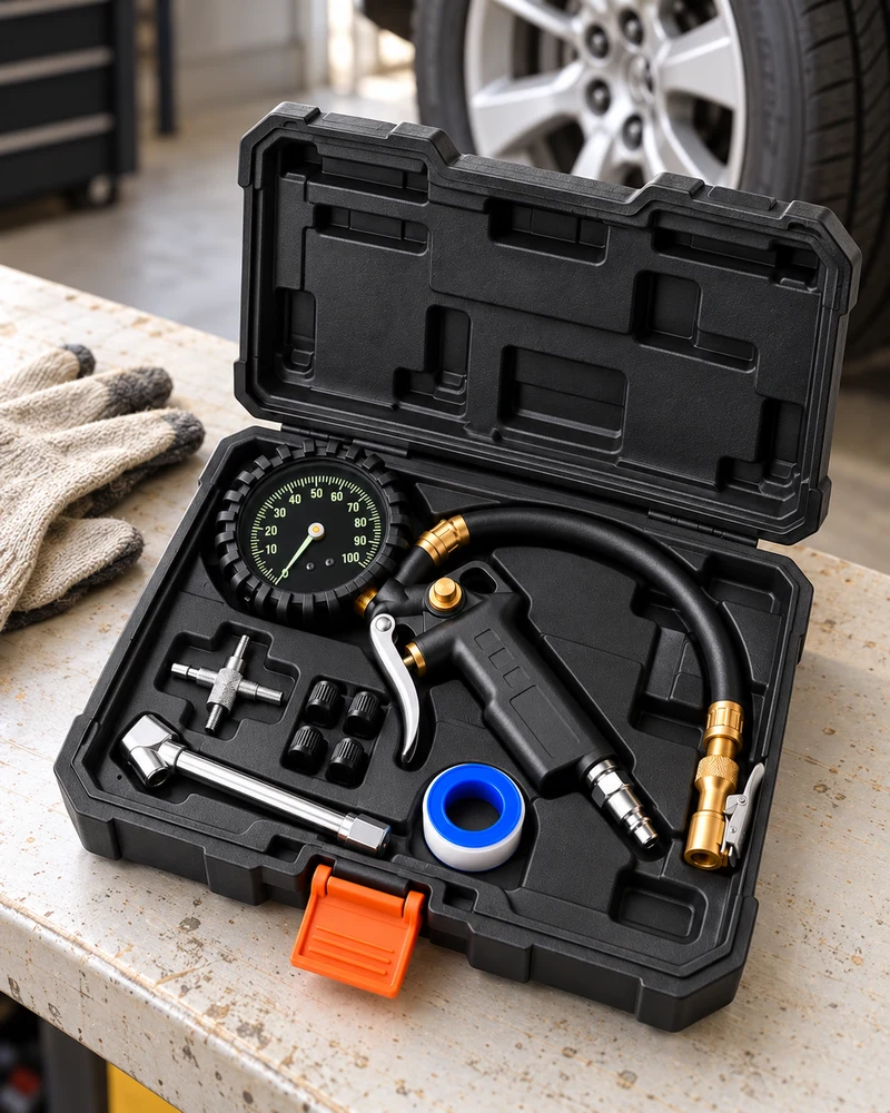 Dial inflator gauge in carrying case