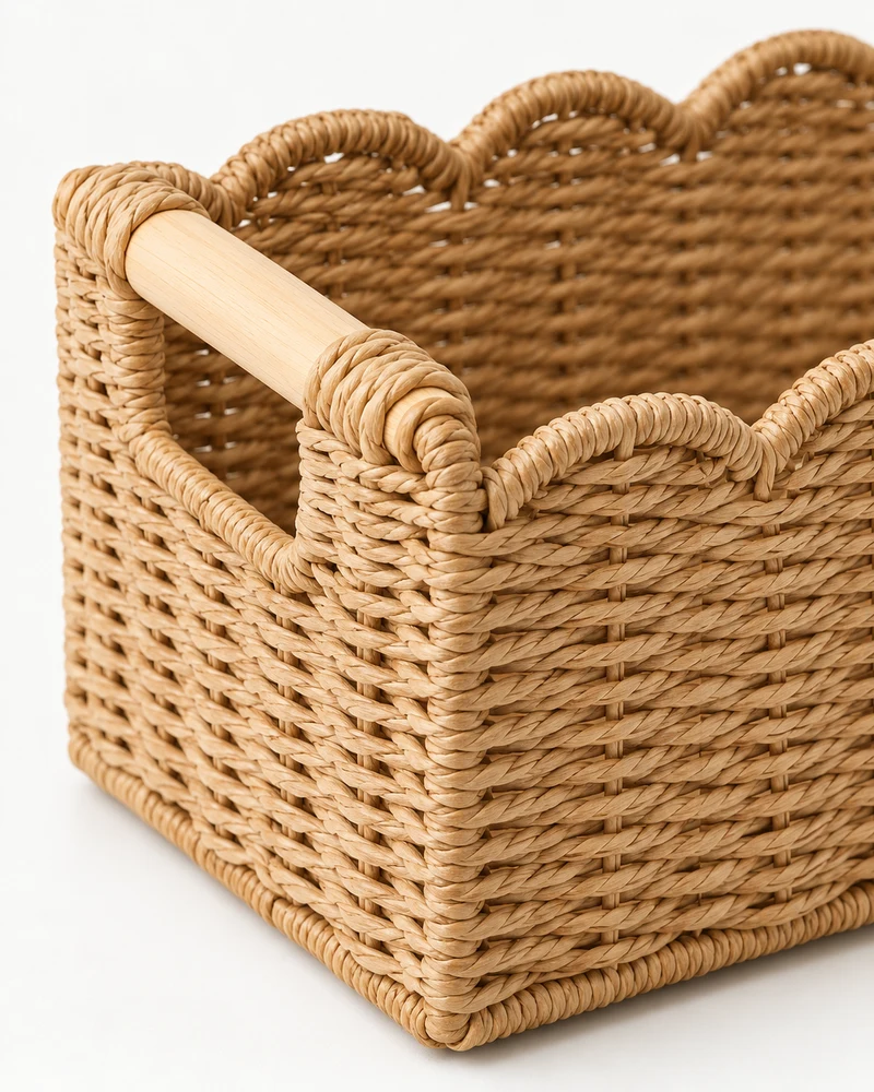 Scalloped paper-rope storage basket