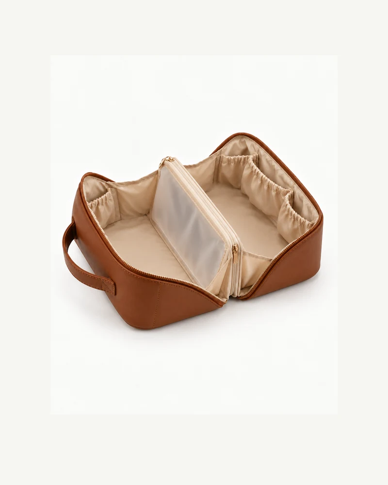 Flat-opening cosmetic bag