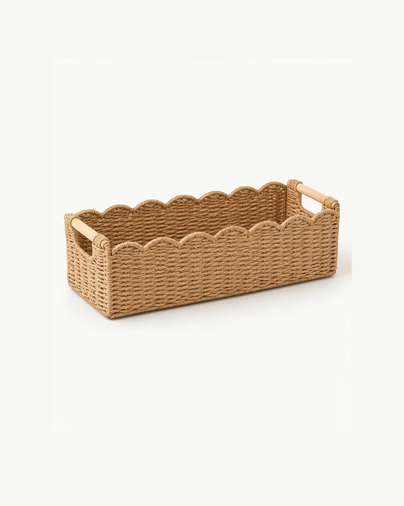 Scalloped paper-rope storage basket