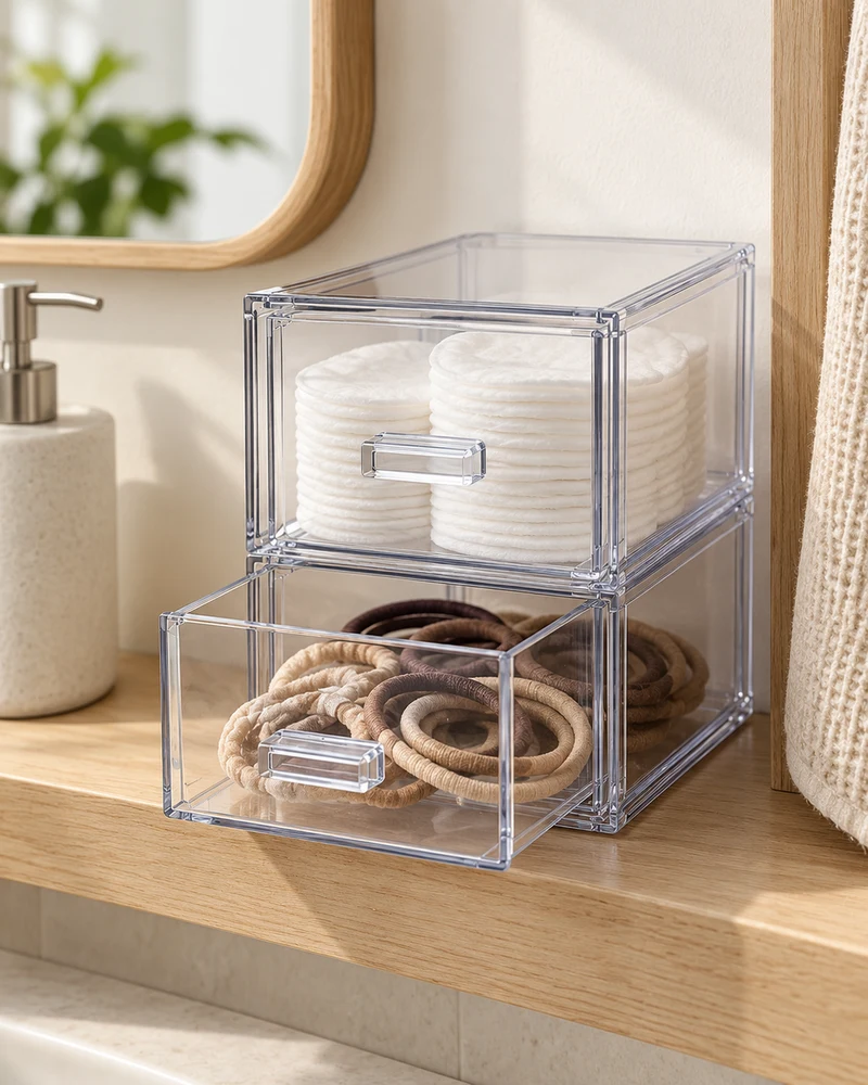 Clear stackable storage drawers, set of four