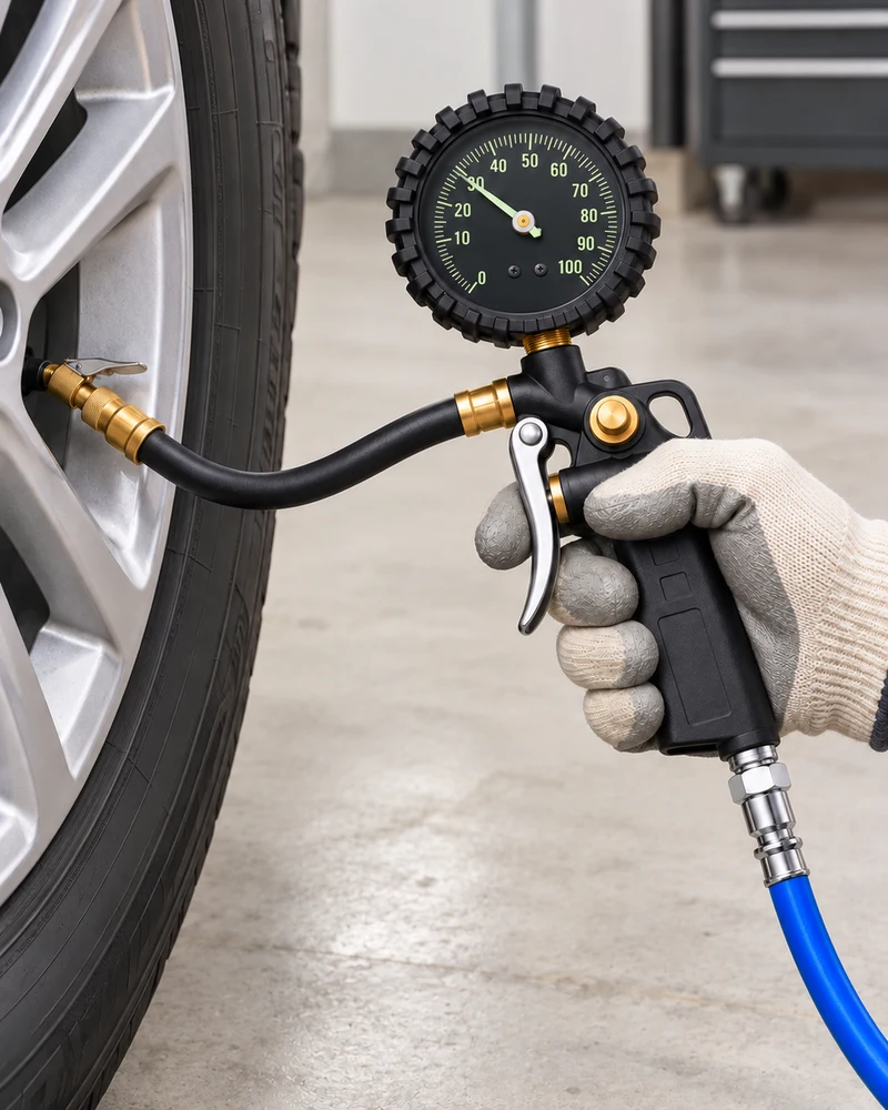 Dial tire inflator gauge