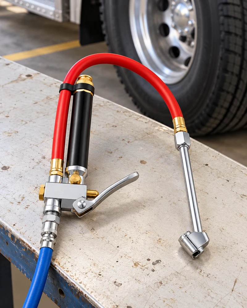 Long dual-head mechanical inflator gauge