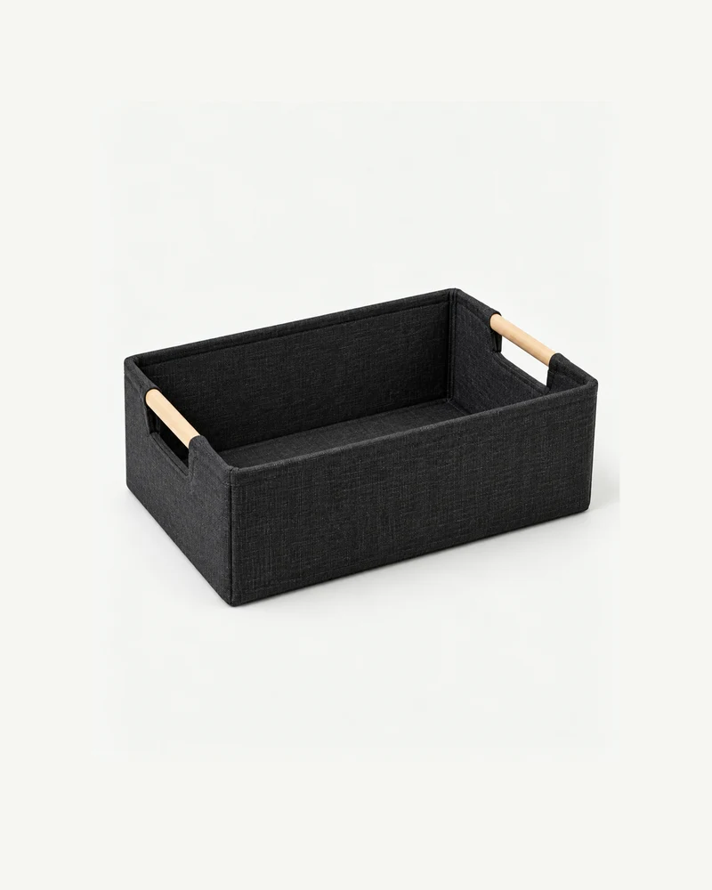 Fabric storage basket with wood handles