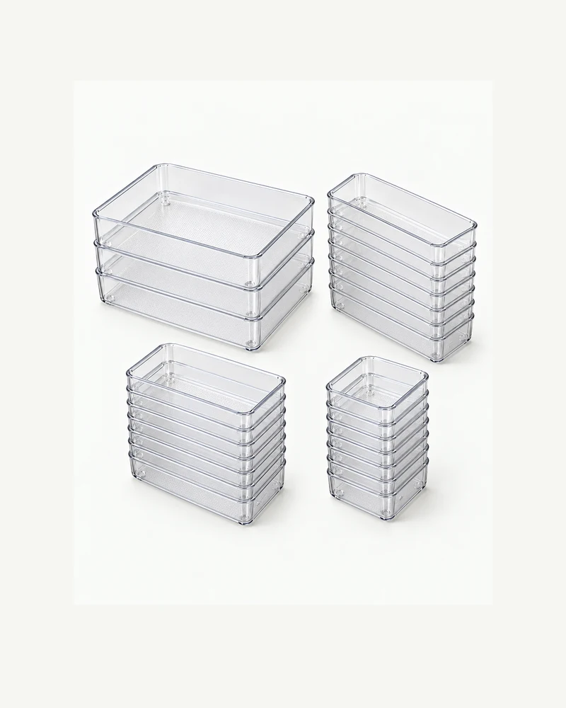 Clear drawer organizers, 25 pieces