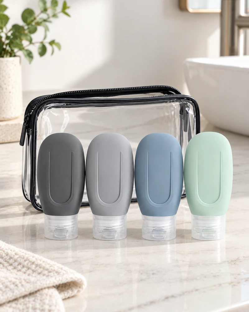 Silicone travel bottles, set of four