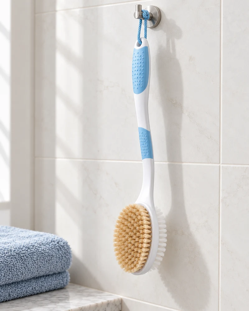 Long-handled dual-bristle bath brush