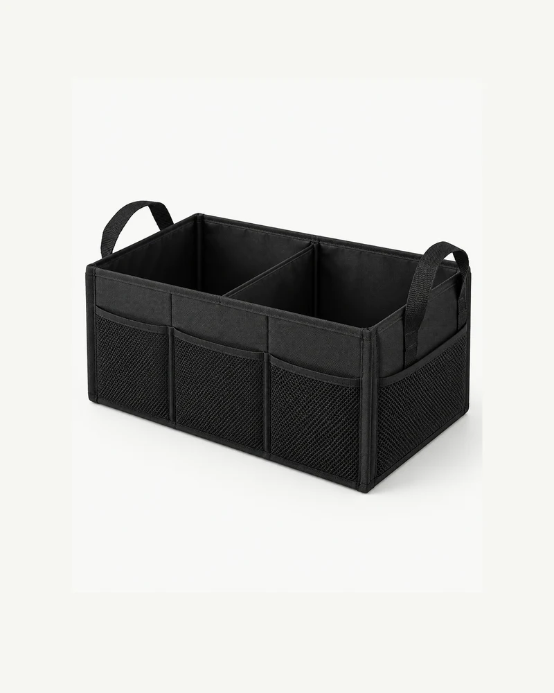 Folding two-compartment trunk organizer