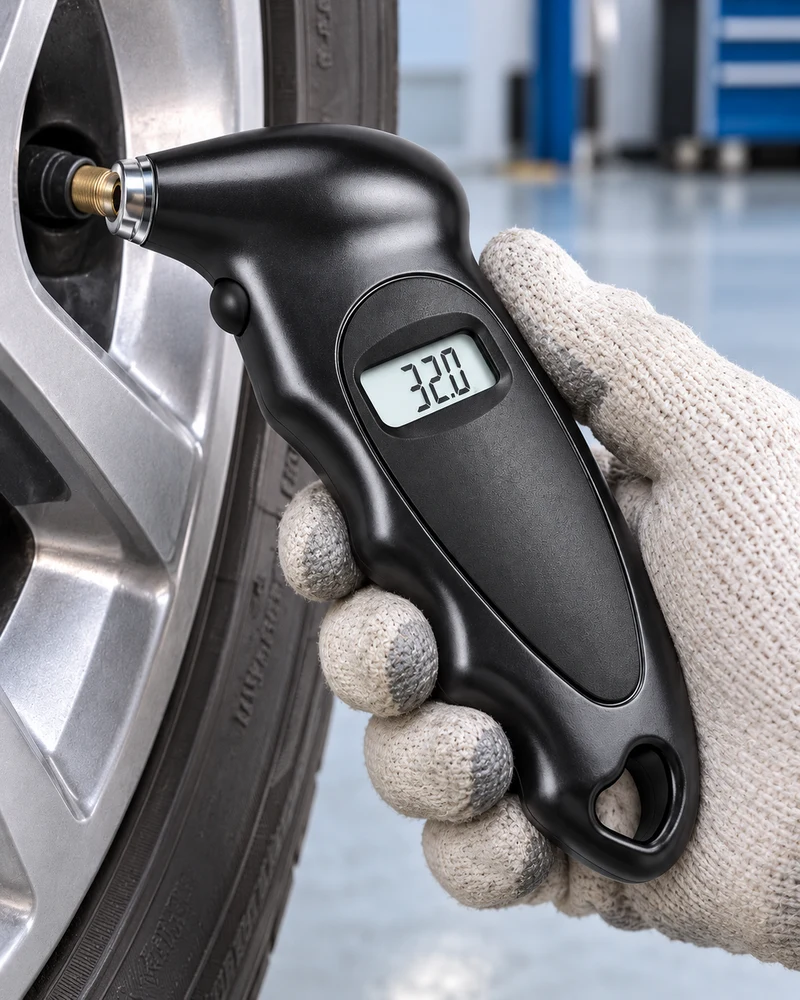 Black digital tire gauge
