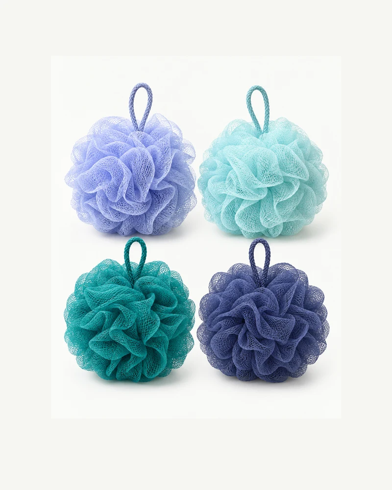 Mesh bath poufs, set of four