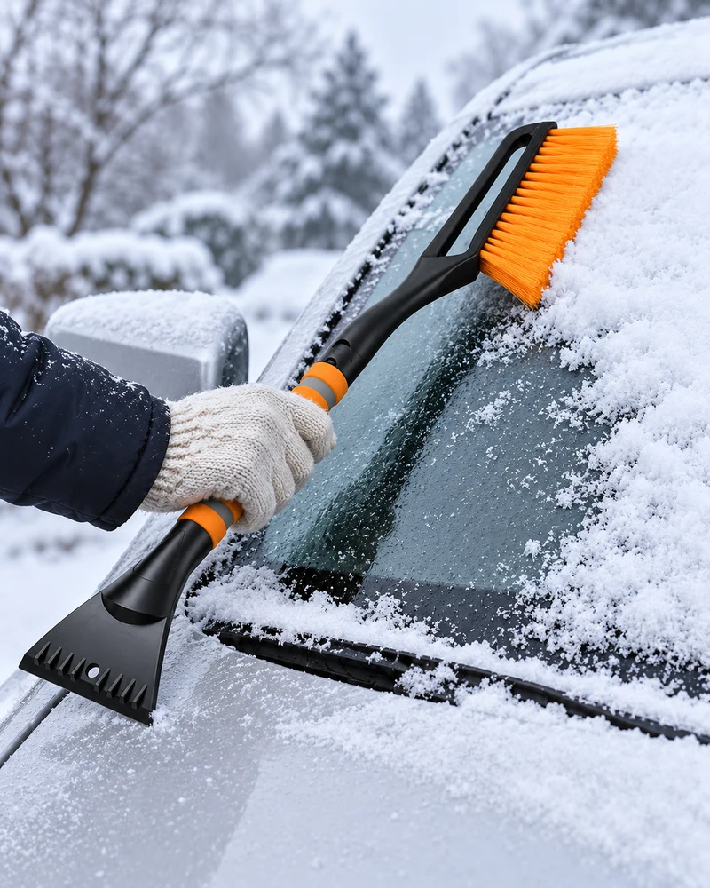 Detachable snow brush and ice scraper