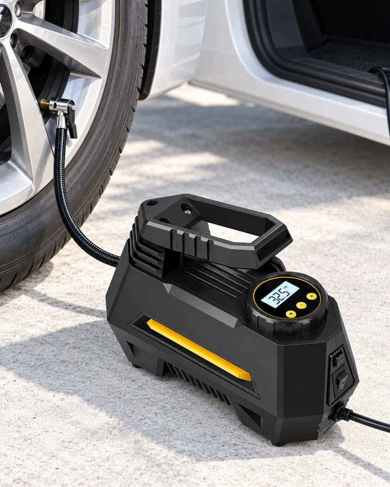 12V tire pump with carry handle