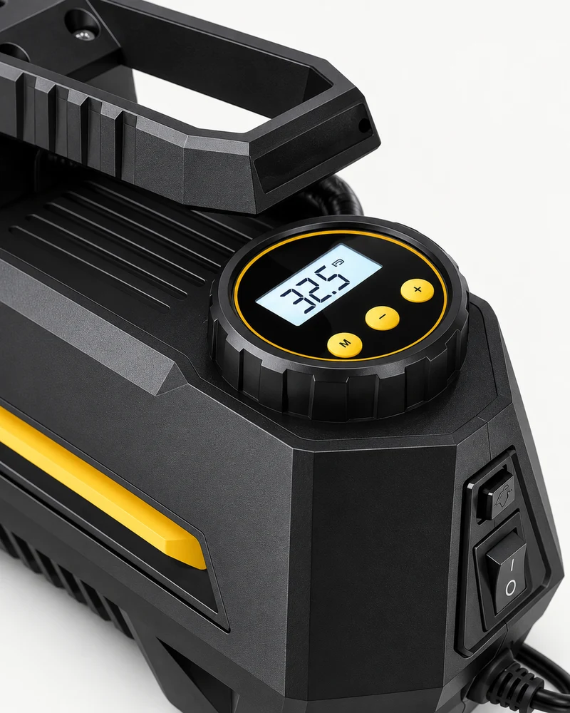 12V tire pump with carry handle