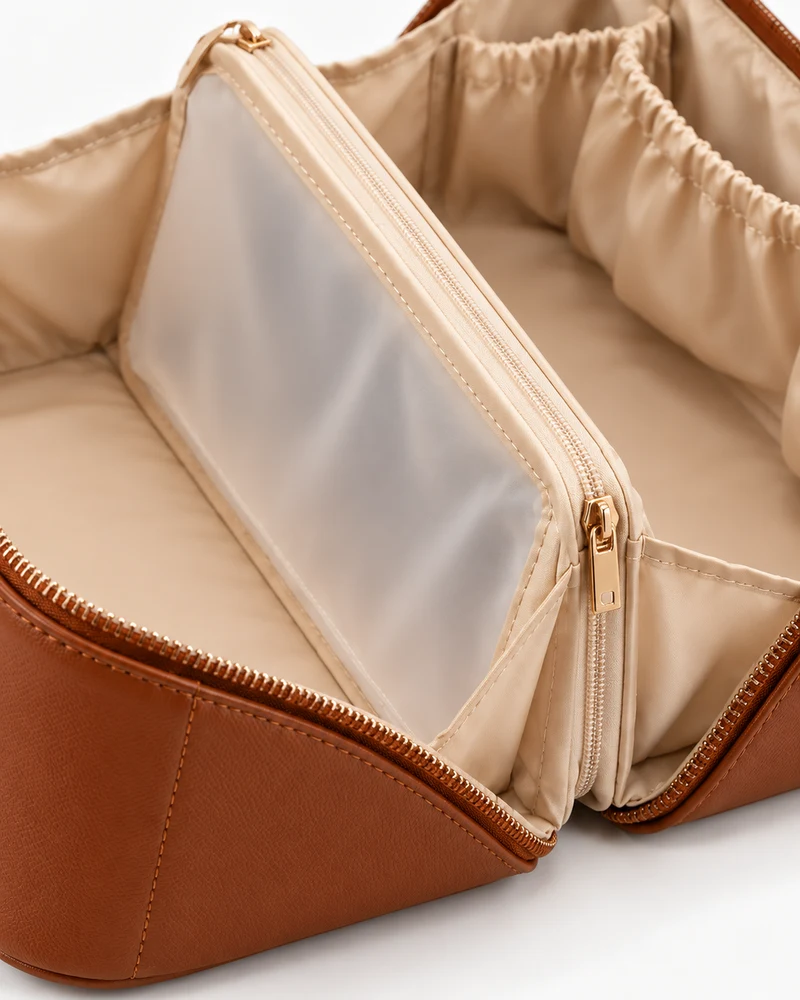 Flat-opening cosmetic bag