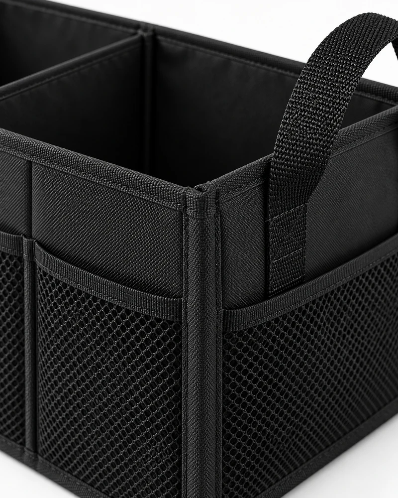 Folding two-compartment trunk organizer