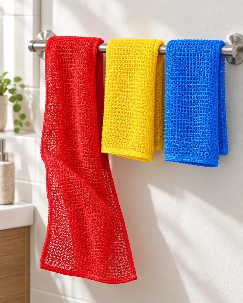 Long textured shower towels, set of three