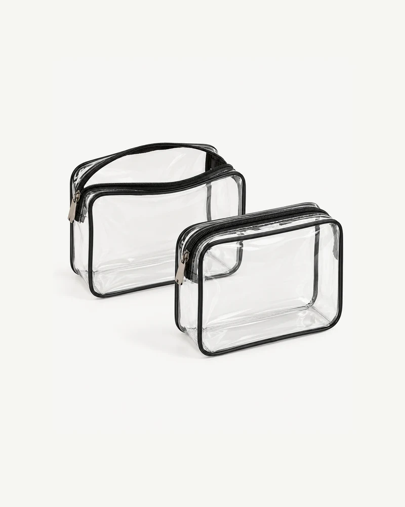 Clear travel toiletry pouches, pair