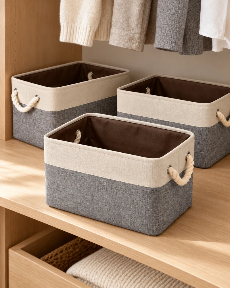 Fabric shelf baskets, set of three