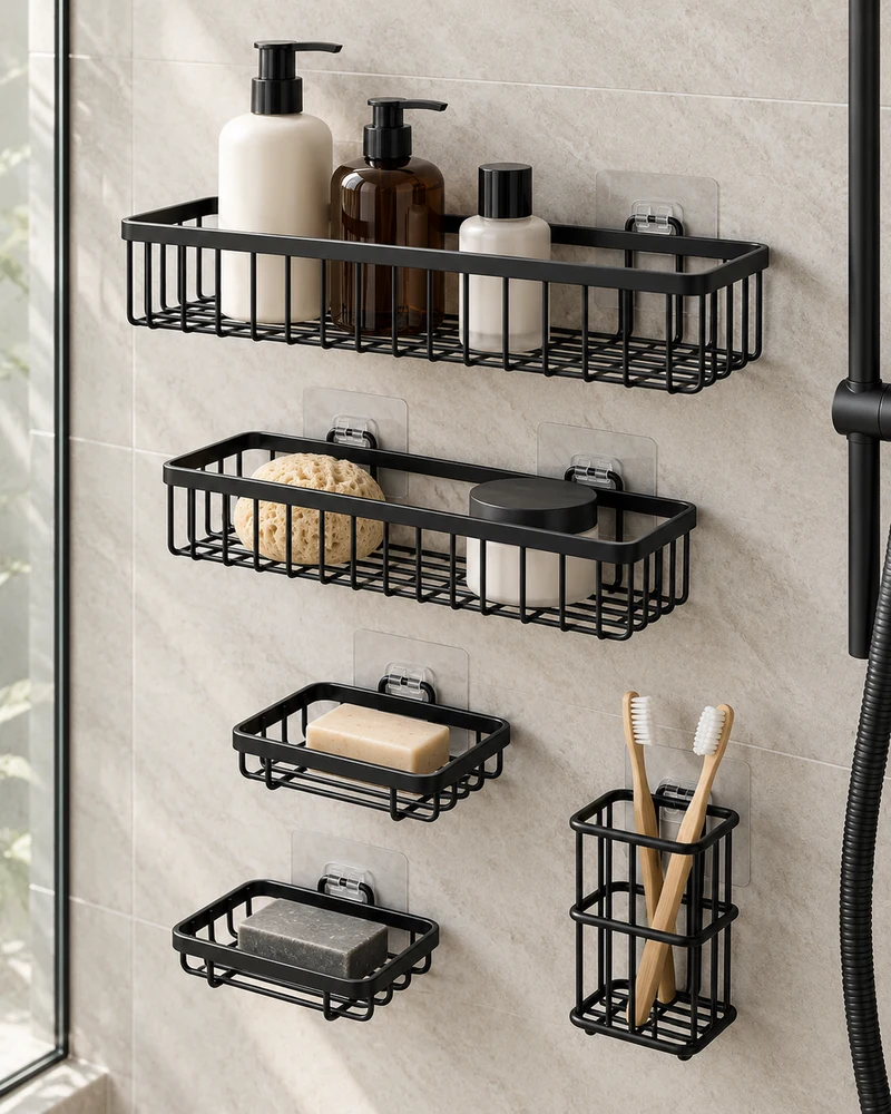 Wall-mounted shower caddy set