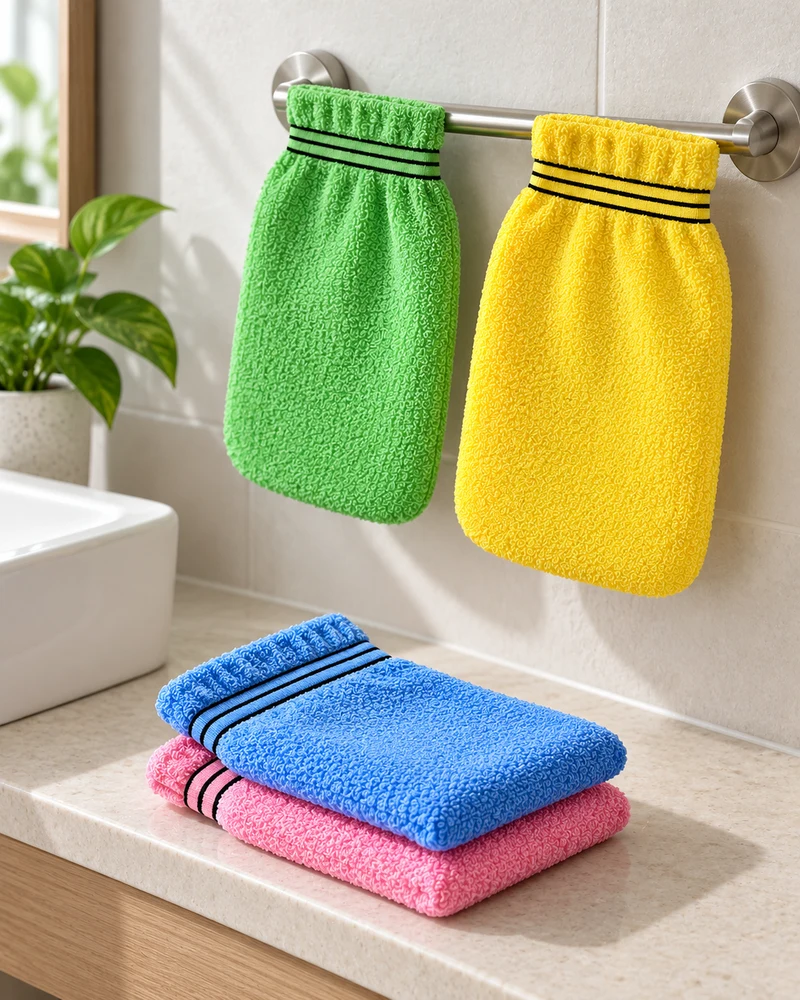 Textured bath mitts, set of four