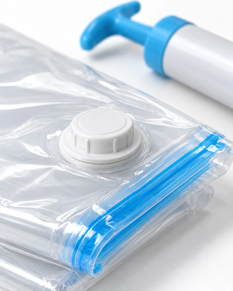 Vacuum storage bags with hand pump